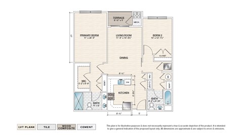 Floor plan for 2 beds, 2 baths, 1097 sqft